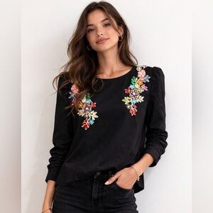 H&M Black Top with Multicolor Floral Design